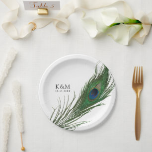Assiettes En Carton Pois en plume de paon   Événement Mariage