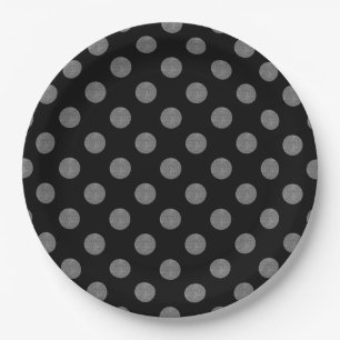 Assiettes En Carton Pois gris et noir