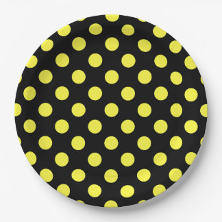Assiettes En Carton Pois jaunes sur fond noir