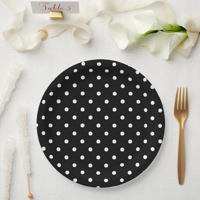 Assiettes En Carton Pois noir et blanc (Mariage)