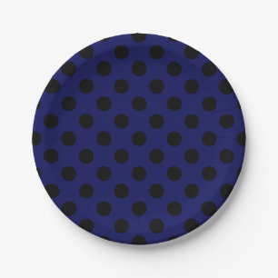 Assiettes En Carton Pois noirs sur bleu marine