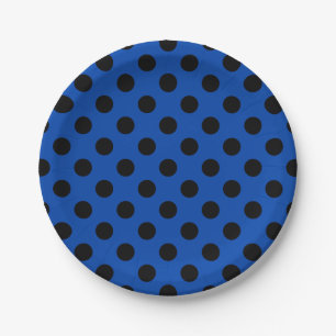 Assiettes En Carton Pois noirs sur bleu royal