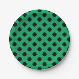 Assiettes En Carton pois noirs sur vert frais