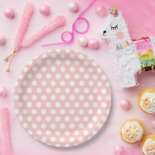 Assiettes En Carton Pois rose clair et blanc