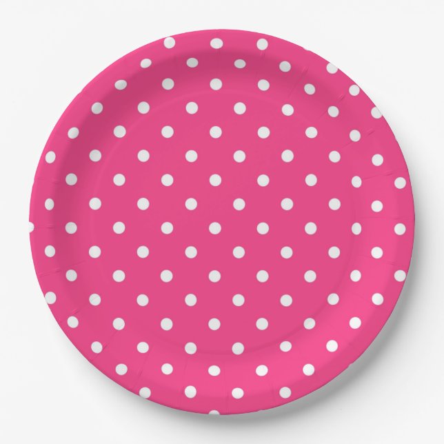 Assiettes En Carton Pois roses et blancs chauds, (Devant)