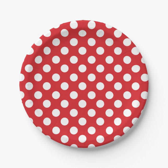 Assiettes En Carton Pois rouge et blanc fête d'anniversaire (Devant)