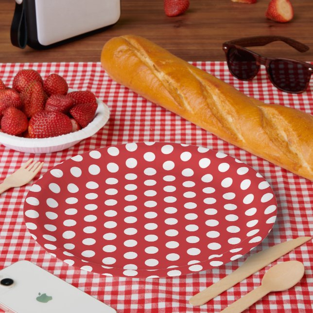 Assiettes En Carton Pois rouges et blancs (Pique-nique)