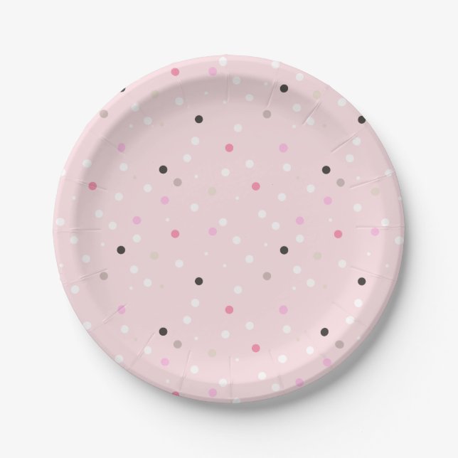 Assiettes En Carton Pois sur plaque de papier rose (Devant)