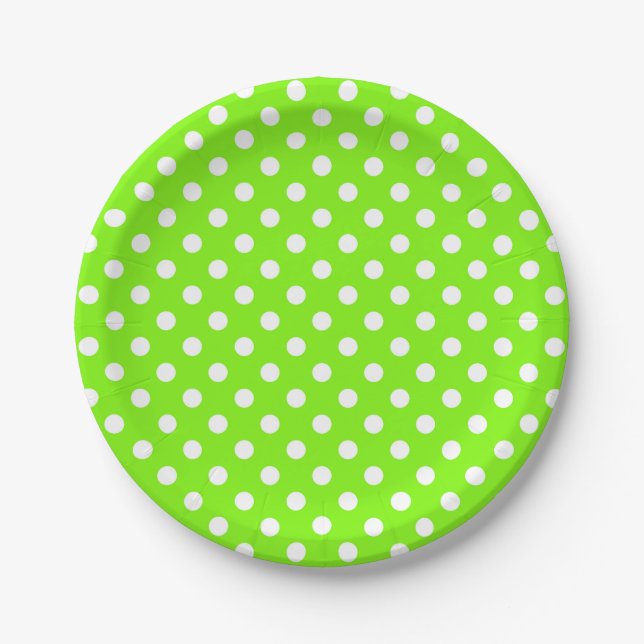 Assiettes En Carton pois verts, blancs et verts (Devant)