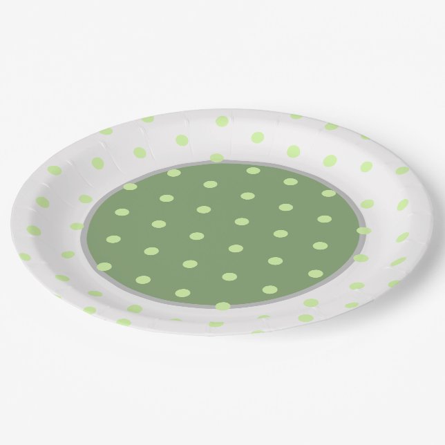 Assiettes En Carton Pois verts blancs géométriques (Angle)