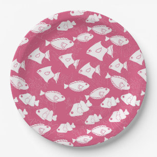 Assiettes En Carton Poisson blanc baignade dans la mer rose