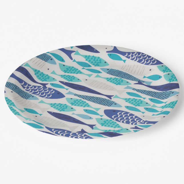 Assiettes En Carton Poisson bleu (Angle)