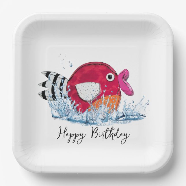 Assiettes En Carton Poisson d'anniversaire dans l'eau (Recto)