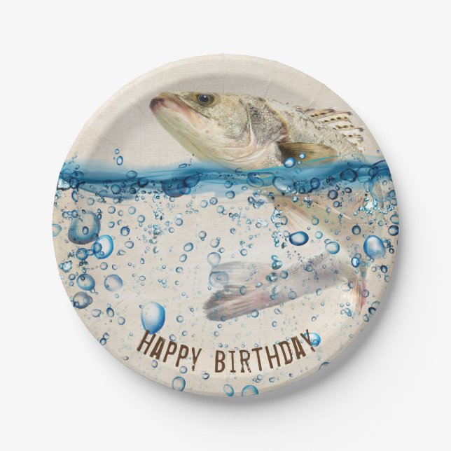 Assiettes En Carton poisson d'anniversaire sautant hors de l'eau (Devant)
