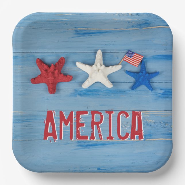 Assiettes En Carton Poisson-étoile patriotique avec drapeau américain (Recto)