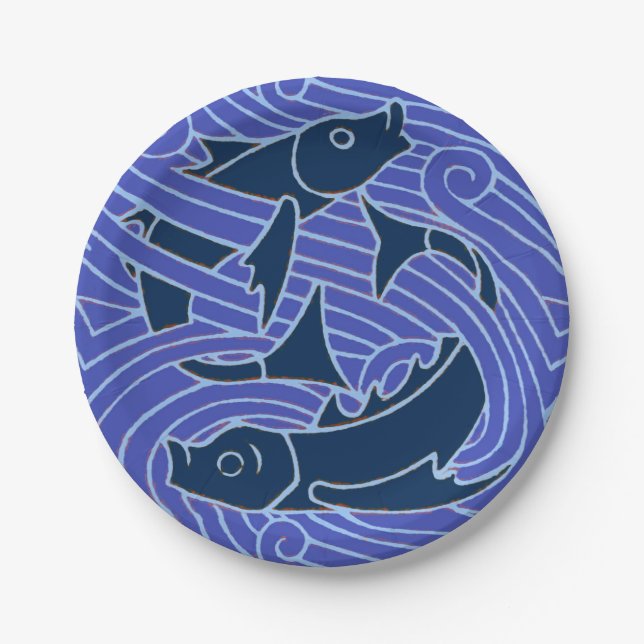 Assiettes En Carton Poisson Gras Baignade Océan Bleu Pêche (Devant)
