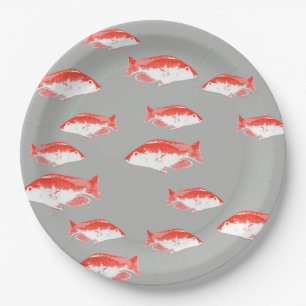 Assiettes En Carton Poisson rouge et gris