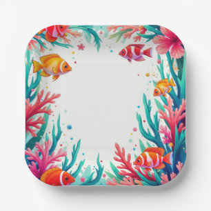 Assiettes En Carton Poisson tropical vibrant Corail Océan Océan colo