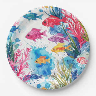 Assiettes En Carton Poisson tropical vibrant motif de vie marine à l'a