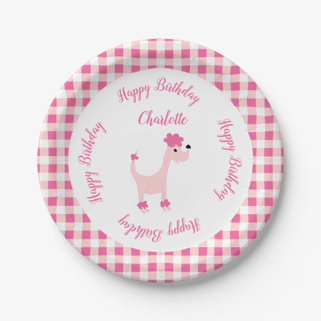 Assiettes En Carton Poissonneux rose caricature Posh Paws en vichy ann (Devant)