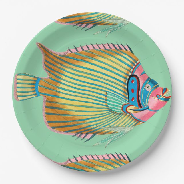 Assiettes En Carton Poissons de fantaisie avec le Français (Devant)