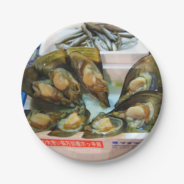 Assiettes En Carton Poissons de moules géantes Tsukiji, Tokyo, Japon (Devant)