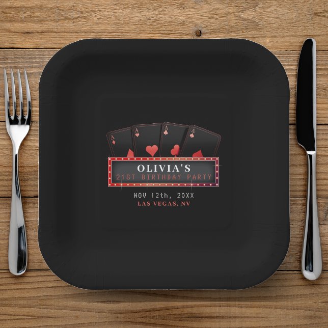 Assiettes En Carton Poker Aces Rouge et Noir 21e fête d'anniversaire (Poker Aces Red & Black 21st Birthday Party Paper Plates
)