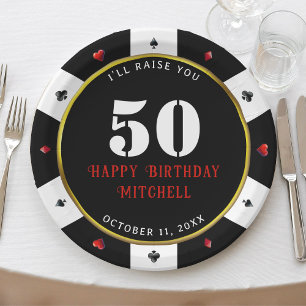 Assiettes En Carton Poker Chip 50e fête d'anniversaire