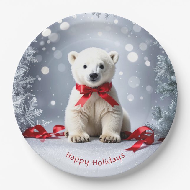 Assiettes En Carton Polar Bear Christmas Holiday Paper Plate (Devant)