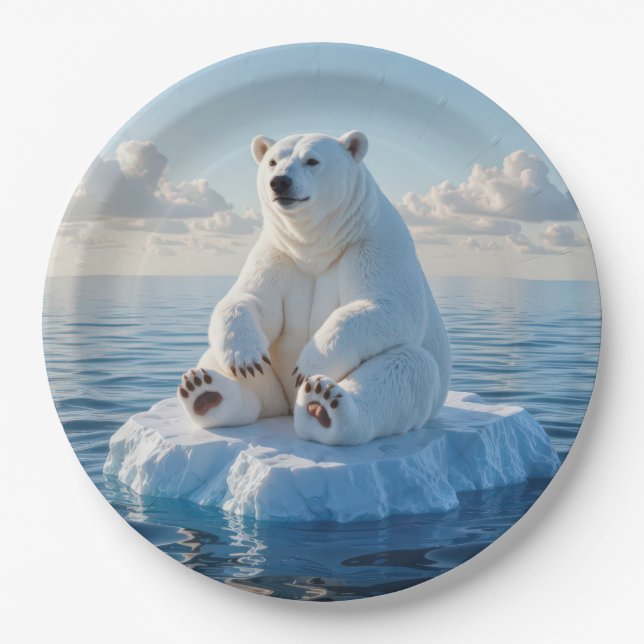Assiettes En Carton Polar Bear Floating On an Ice Floe (Devant)