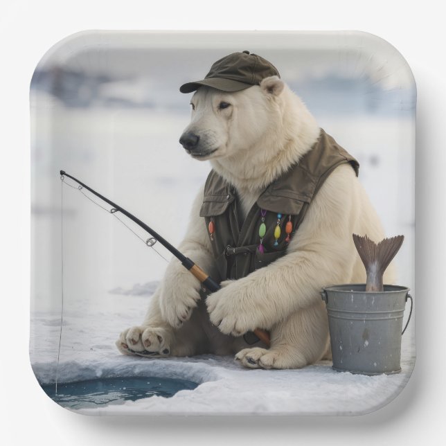 Assiettes En Carton Polar Bear Ice Fishing (Recto)
