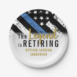 Assiettes En Carton Police Retraite Ligne bleue Drapeau Application de