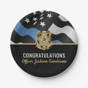 Assiettes En Carton Police Retraite Party Ligne bleue Félicitations