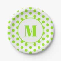 Polka Dot Monogramme initial Lime vert sur blanc