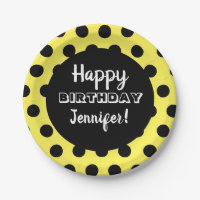 Polka Noir & Jaune Point Personnalisé Anniversaire