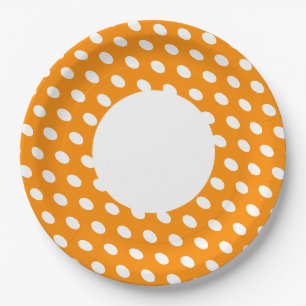 Assiettes En Carton Polka Orange Lumineuse Pointe Large Bord Blanc