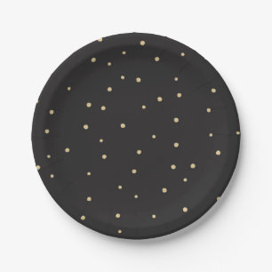 Assiettes En Carton Polkadot noir et or Plaque papier jetable