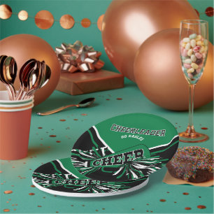 Assiettes En Carton Pom-pom girl en vert, blanc et noir