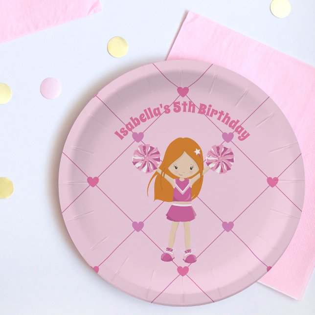 Assiettes En Carton Pom-pom girl Redhead Fille mignonne Anniversaire d (Créateur téléchargé)