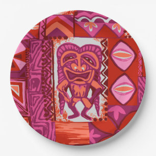 Assiettes En Carton Pomaika’i Tiki Tapa Vintage Hawaïen
