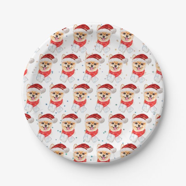 Assiettes En Carton Pomeranian Dog Breed Christmas Stars (Devant)