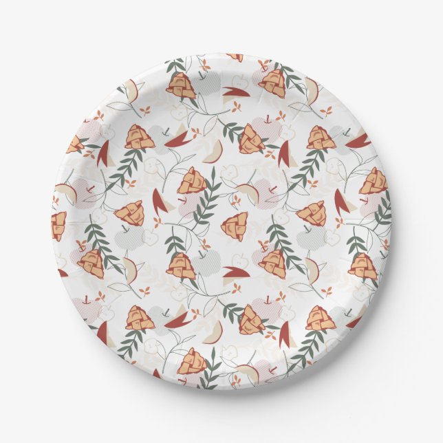 Assiettes En Carton Pomme tarte à la florale motif blanc (Devant)