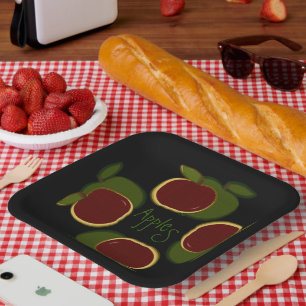 Assiettes En Carton Pommes Graphique Noir Rouge Vert Fruit