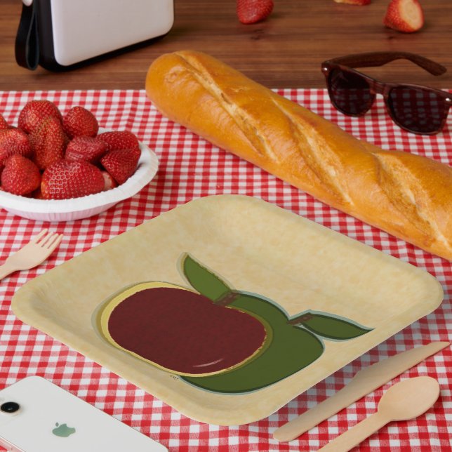 Assiettes En Carton Pommes peintes (finition foe) Plaque (Pique-nique)