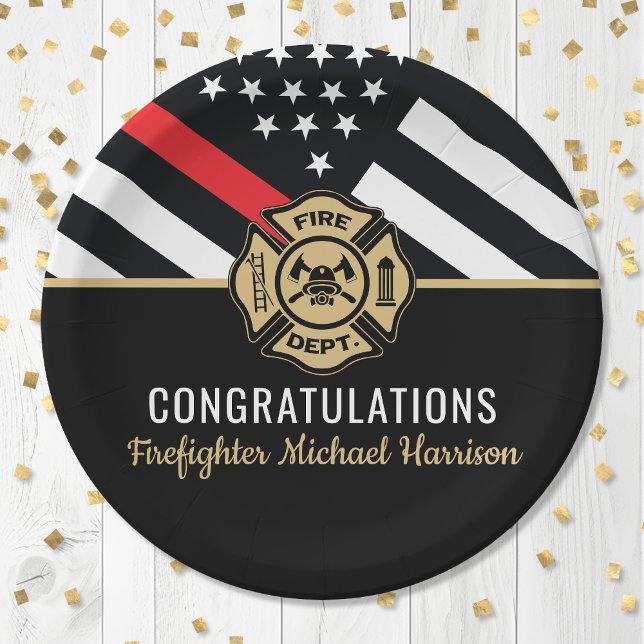 Assiettes En Carton Pompier Fire Academy Red Line Drapeau Graduation (Firefighter Fire Academy Red Line Flag Graduation Paper Plates)