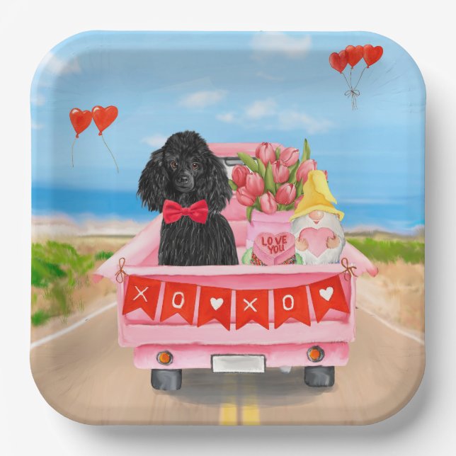 Assiettes En Carton Poodle Chien Saint-Valentin Coeurs de Camion (Recto)