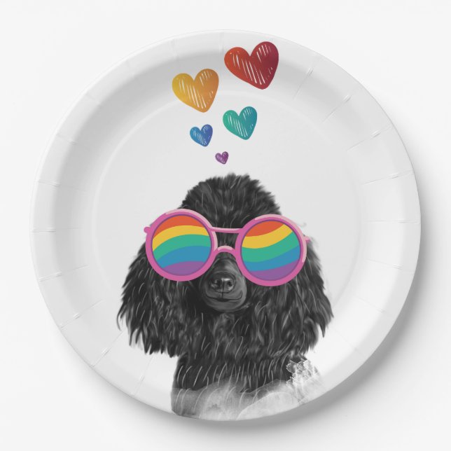 Assiettes En Carton Poodle Dog with Hearts Saint-Valentin (Devant)
