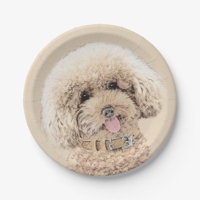 Assiettes En Carton Poodle Miniature Toy Apricot Crème Chien Brown Art (Devant)