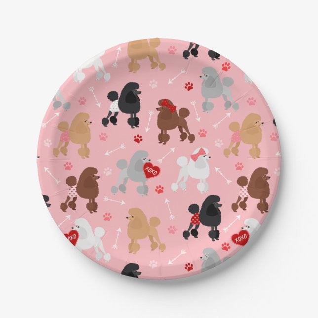 Assiettes En Carton Poodle Valentine Motif (Devant)