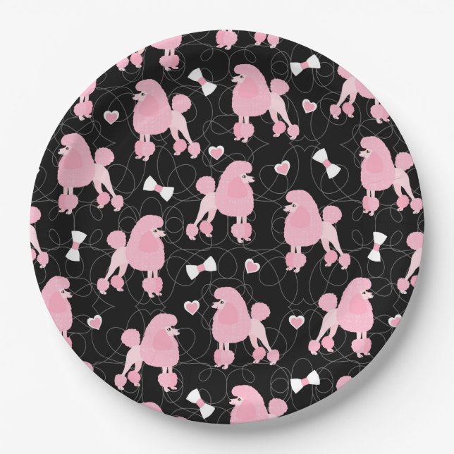 Assiettes En Carton Poodles roses et vaches Motif noir (Devant)